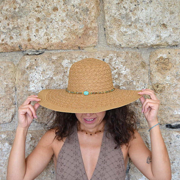 🌿 Sombrero “Costa Azul” estilo boho  con detalles turquesa