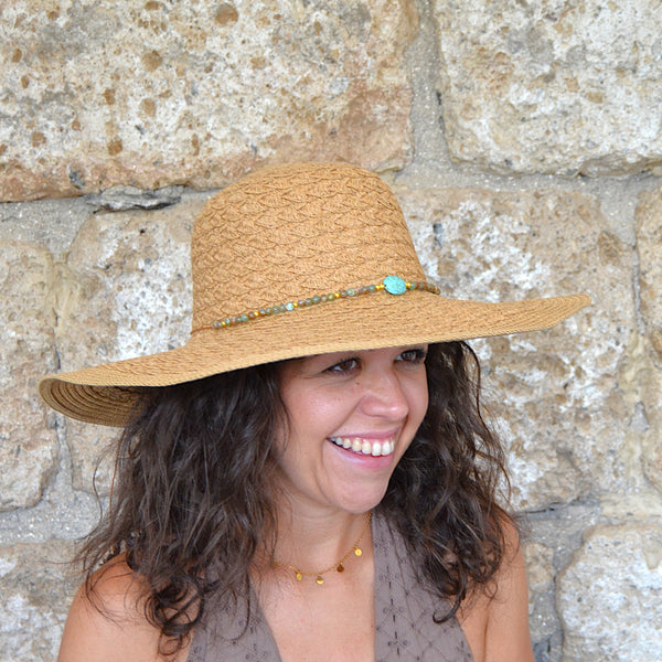 🌿 Sombrero “Costa Azul” estilo boho  con detalles turquesa
