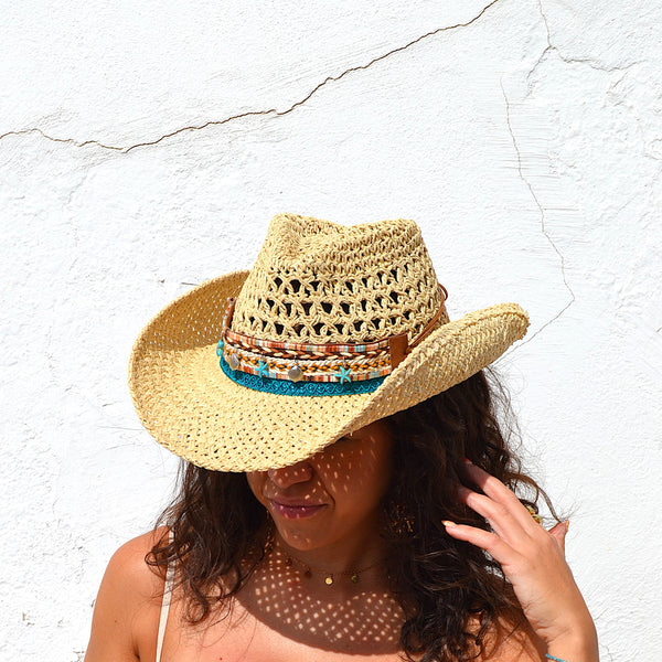 🌊 Sombrero Cowboy "Isla Marina" – Estilo boho con alma oceánica
