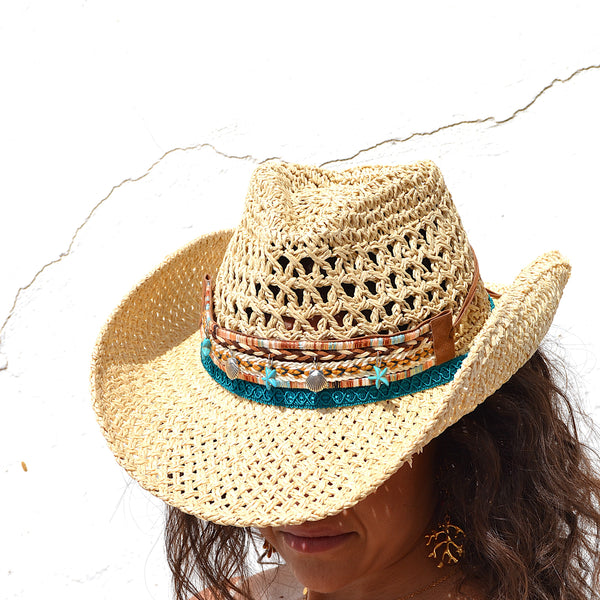 🌊 Sombrero Cowboy "Isla Marina" – Estilo boho con alma oceánica